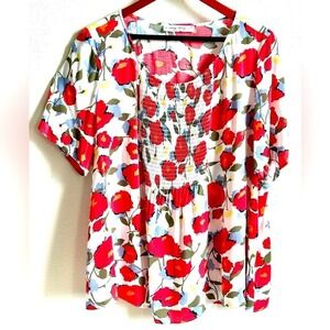 IN EVERY STORY Red Poppy Floral Short Sleeved Shirred Front Blouse Women's XL
